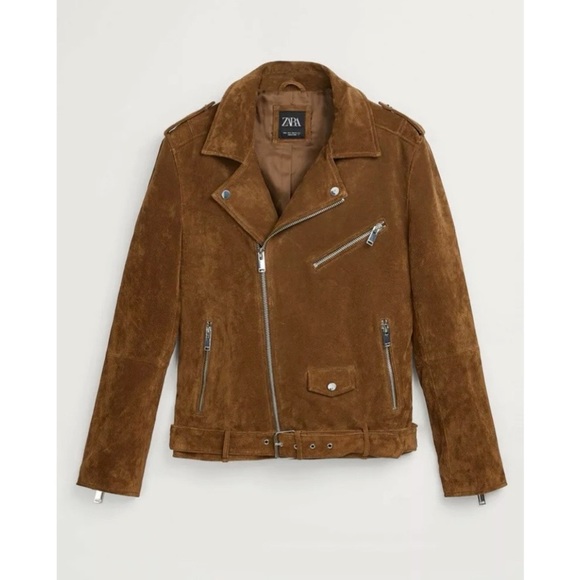 Zara Other - Zara Suede Leather Biker Jacket Brown